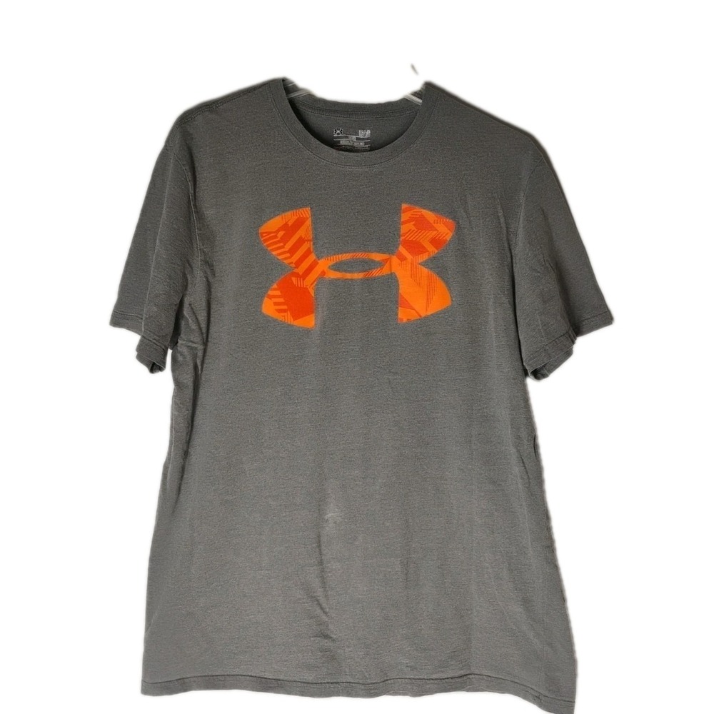 Under Armour Mens Large Gray T-shirt Short Sleeve Orange Logo